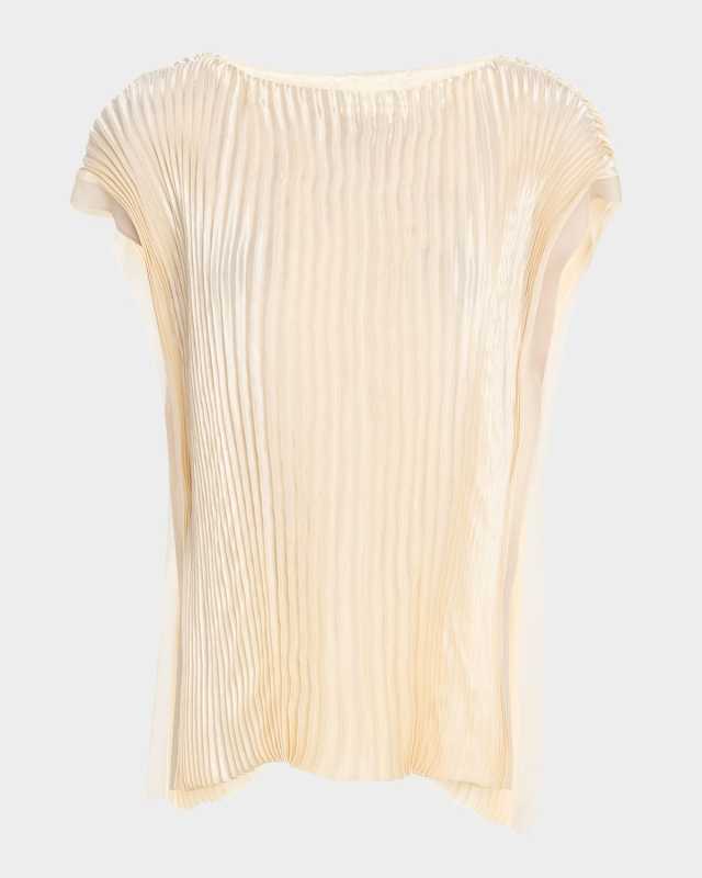 Boatneck Crinkled Satin Pleated Top
